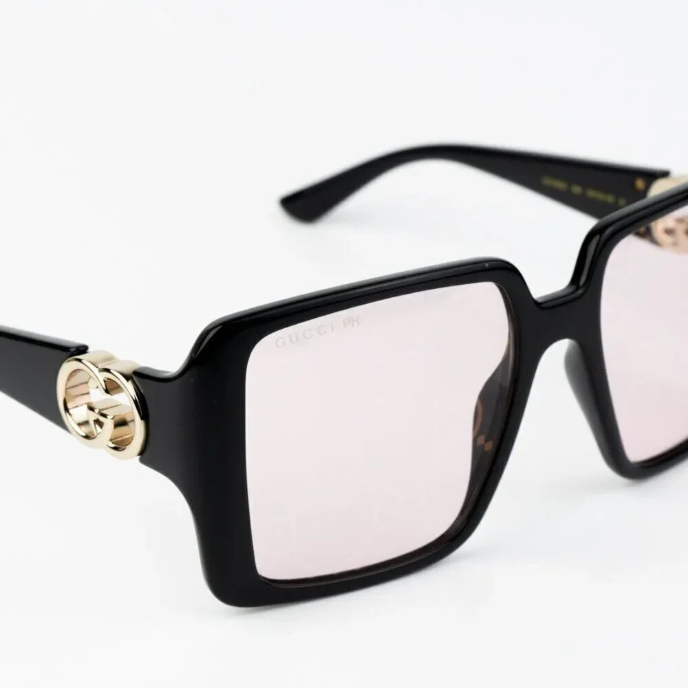 NEW Gucci GG1692S 006 Black Pink Mirror Logo Women Square Sunglasses GG 1692S
